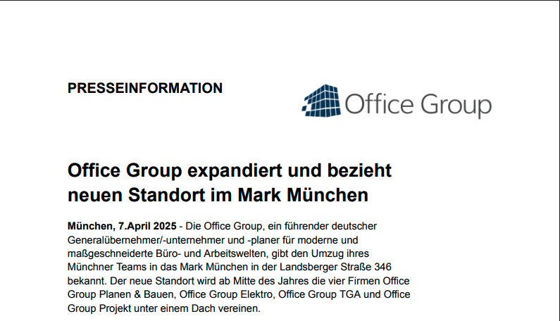 Office Group expandiert und bezieht neuen Standort im Mark München